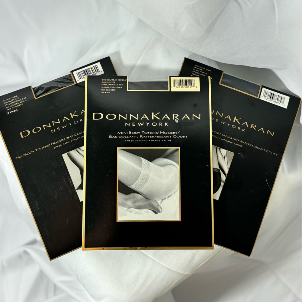 Donna Karan Hosiery Pantyhose Bundle small petite in chocolate, navy, and black